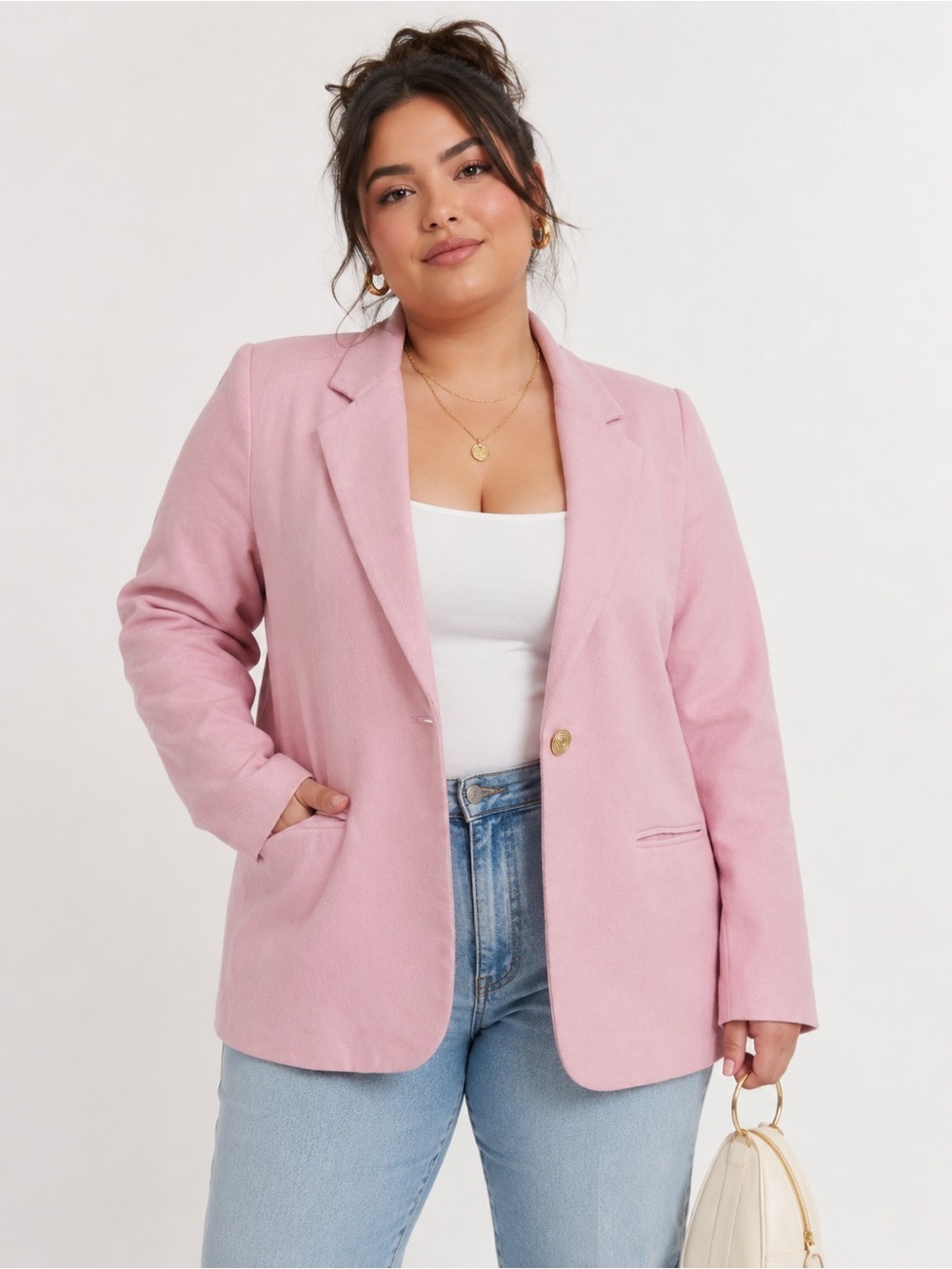 Saivana Pink Single-Button Tailored Blazer